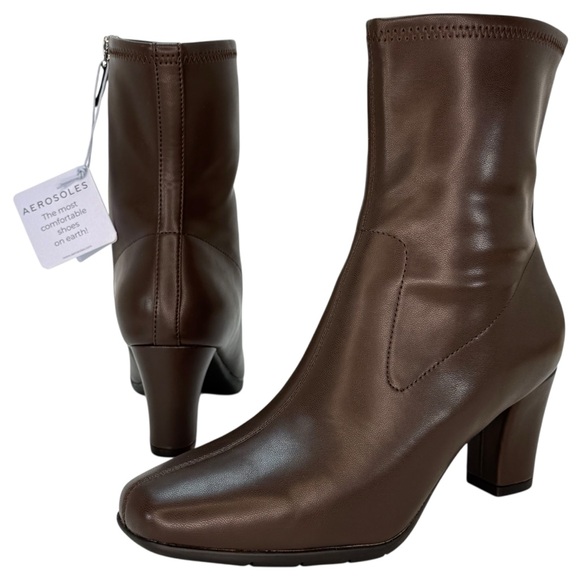 Aerosoles Cinnamon Brown Faux Leather Womens Ankle Boots Size 7.5W - Picture 10 of 13